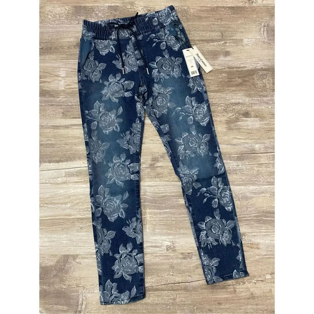 Juicy Couture Floral Laguna Jeans Drawstring Elastic Waist Stretch Women’s Sz 26
